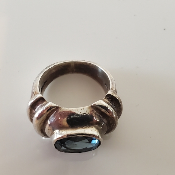 Vintage Chunky Sterling Silver Ring Aquamarine Setting Size 5 - Picture 2 of 5